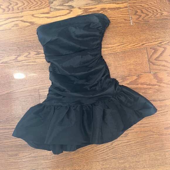 Do+Be Ruched Strapless Black Bubble Hem Cocktail Mini Dress Size Small - Picture 9 of 9